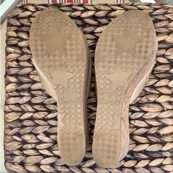 Jimmy Choo Prima Patent Leather Cork Wedge Sandal in Nude - Picture 7 of 15